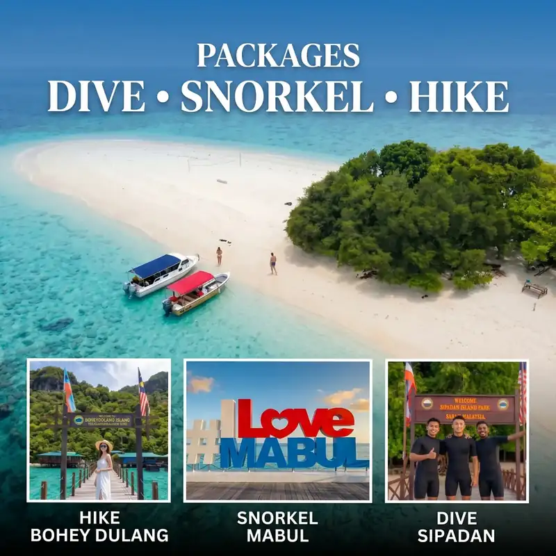 Multi day island hopping tour packages with Pearl Island Resort in the Semporna Islands area.
