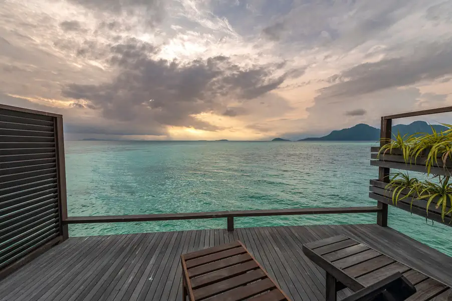 Sunset sea view deck at Pearl Island Resort
