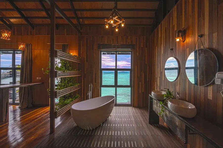 Ocean view bathroom at Pearl Island Resort